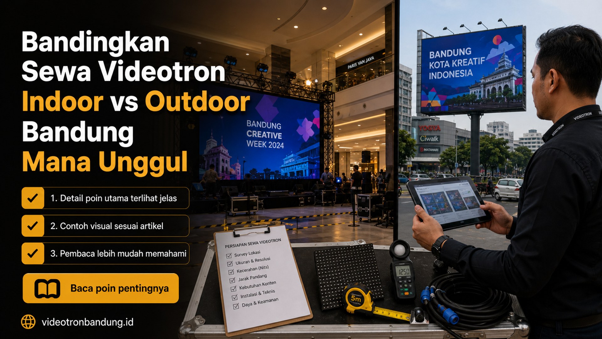 Ilustrasi sewa videotron bandung - Bandingkan Sewa Videotron Indoor vs Outdoor Bandung Mana Unggul