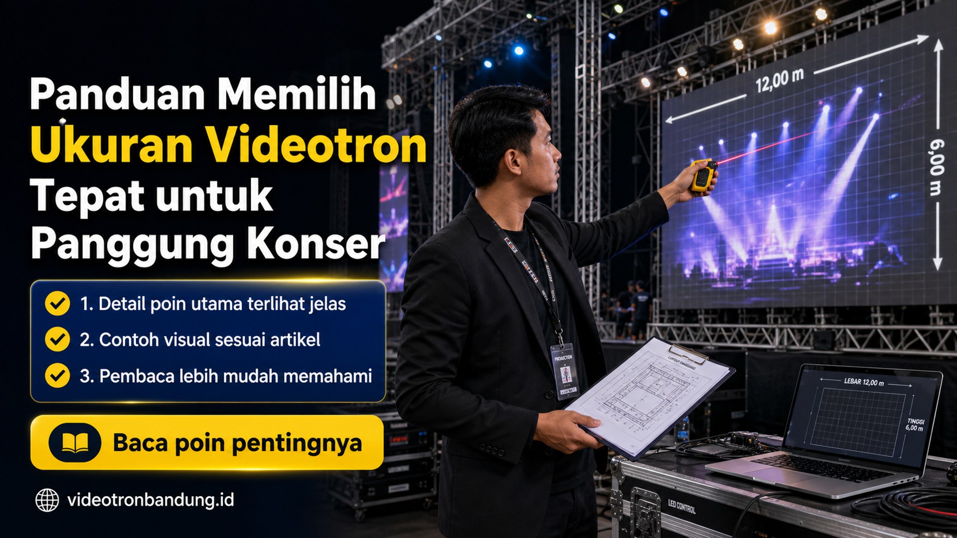 Ilustrasi sewa videotron bandung - Panduan Memilih Ukuran Videotron Tepat untuk Panggung Konser