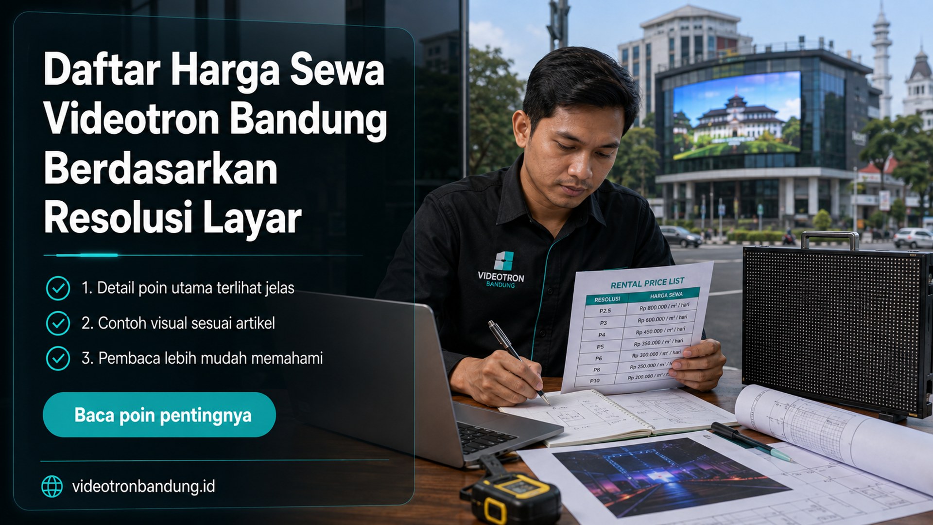 Ilustrasi Daftar Harga Sewa Videotron Bandung Berdasarkan Resolusi Layar
